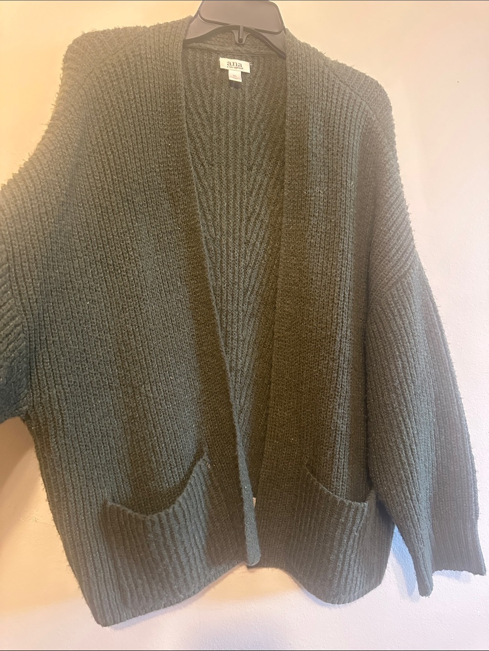 a.n.a Olive Green Open-Front Ribbed Cardigan
